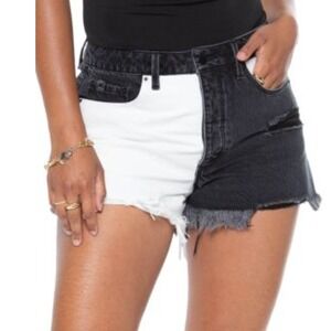 Blue Revival Siamese Twin A Line Short Black White Denim Cut Off Distressed 24